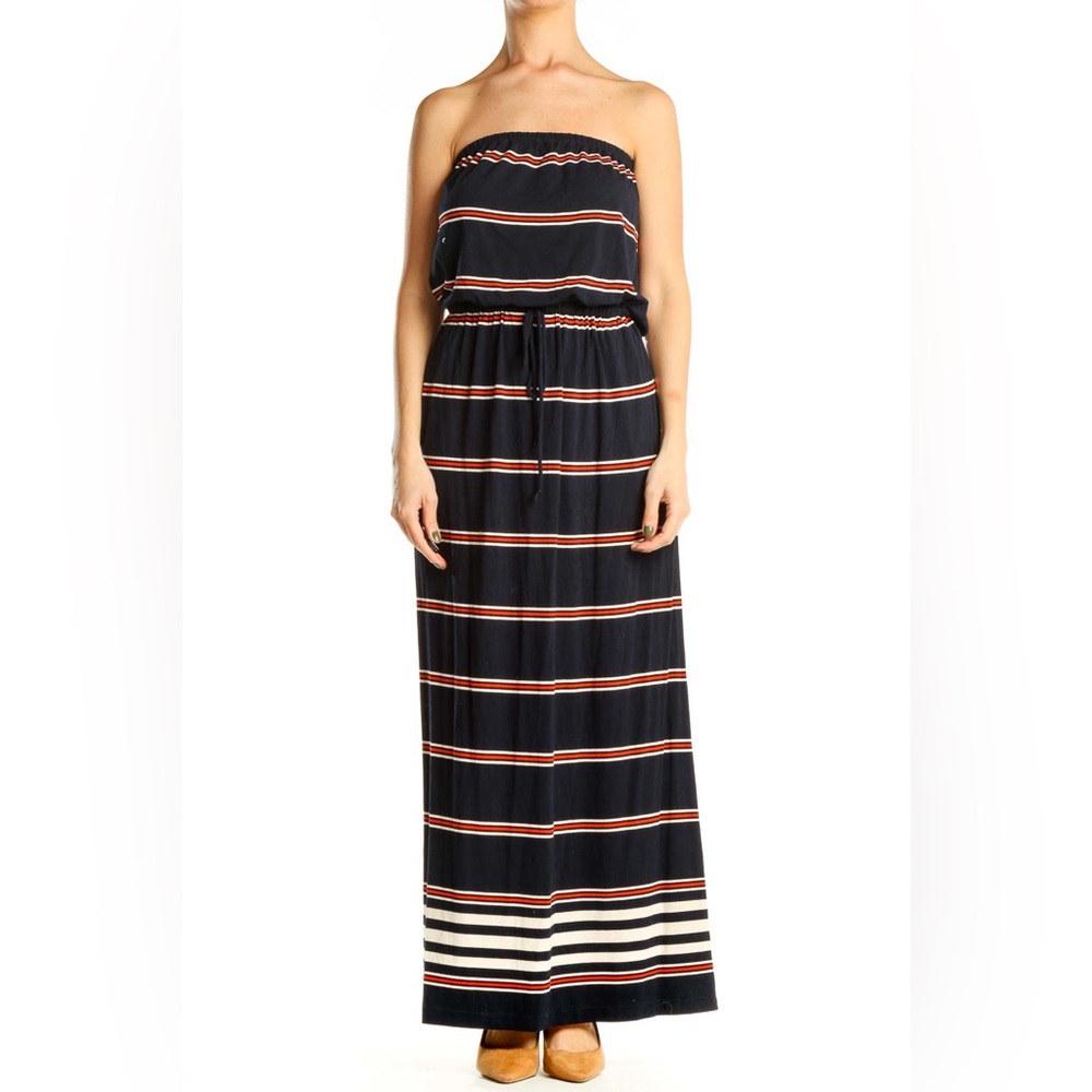 Women’s Summer Strapless J. Crew Navy Striped Maxi Dress Size Sm with Pockets